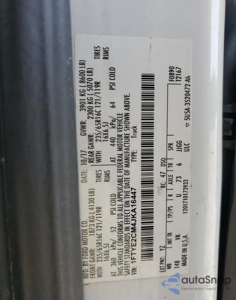 2018 Ford Transit T-150 из США, поврежденный, VIN 1FTYE2CM4JKA16447